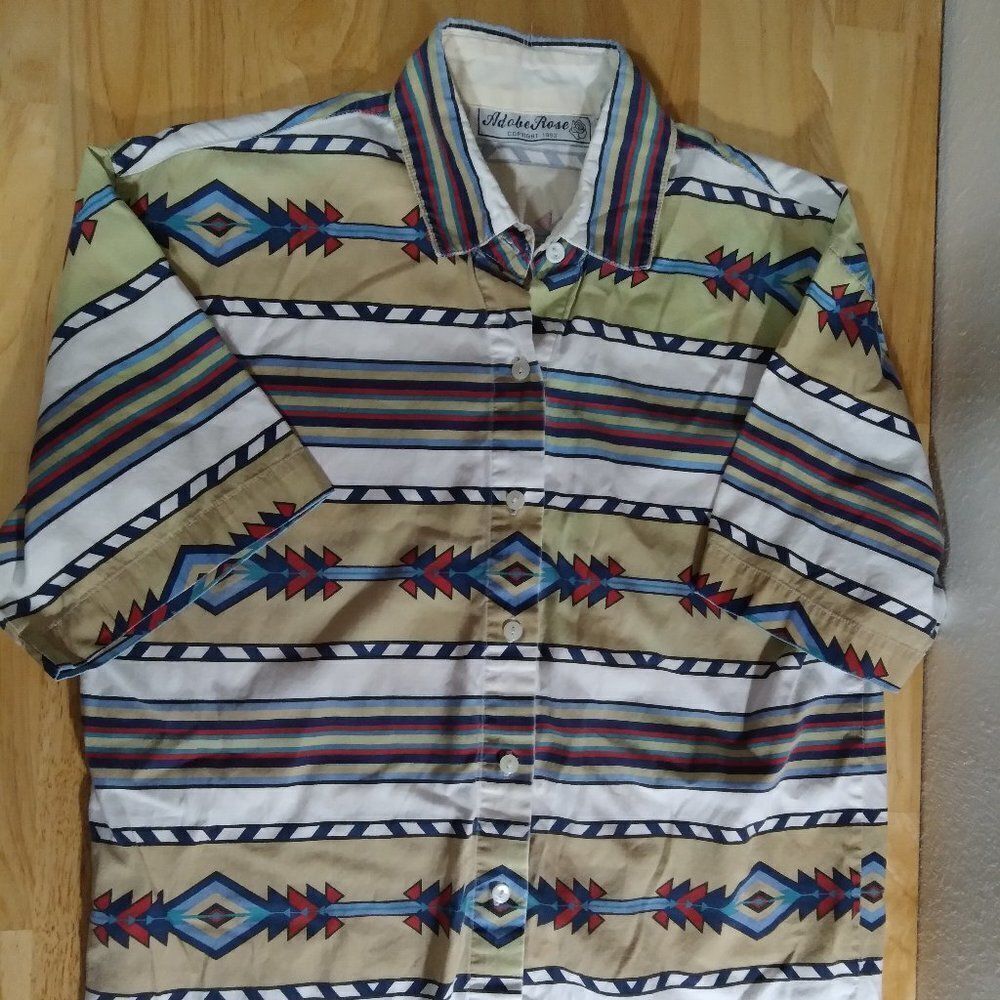 Vintage Adobe Rose Aztec Striped Pattern Shirt